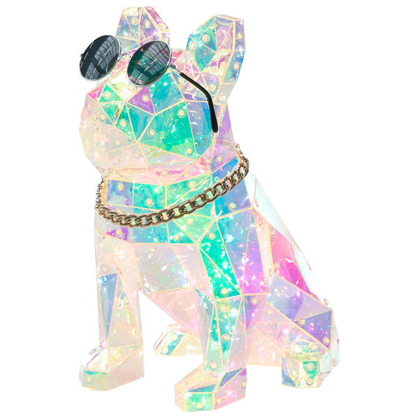 Dekorative Hundelampe mit Brille und Halskette