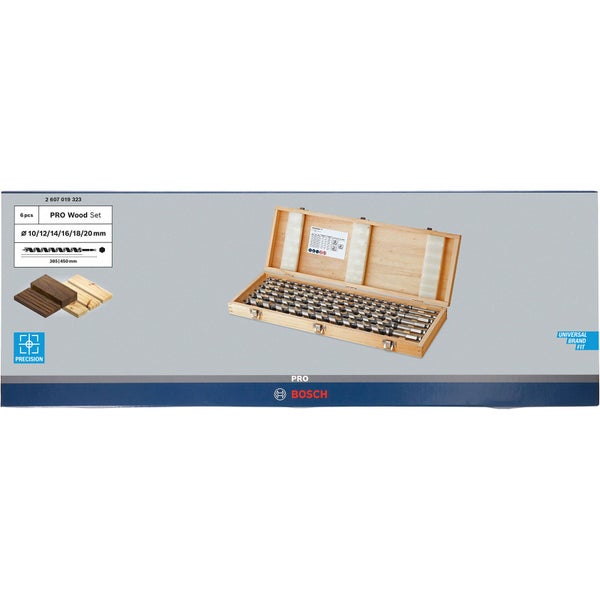 Bosch Pro Holzbohrer Set mit sechs Teilen im Holzkasten