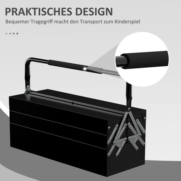 DURHAND Werkzeugkoffer Werkzeugkiste 5 Fächer aufklappbar Stahl (SPCC) Schwarz 56 x 20 x 41 cm