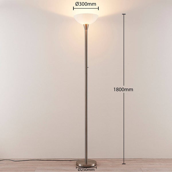 Lindby Stehlampe / Deckenfluter Metall Glas, Standleuchte Nickel satiniert Stehleuchte 1 flammig E27 Fassung max. 60W ohne Leuchtmittel