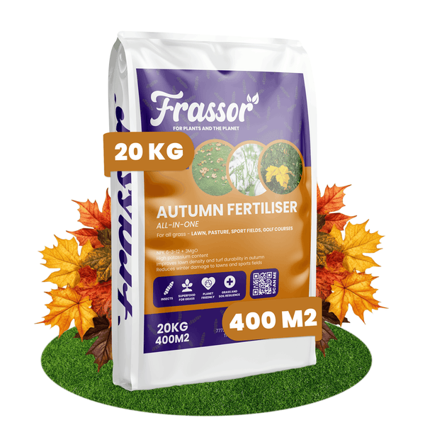 Frassor Herbst-Rasendünger 20 Kilogramm für 400 Quadratmeter, All-in-One Dünger für Rasenflächen und Sportplätze.