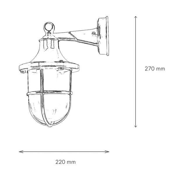 Skizze einer Wandleuchte mit den Maßen 270 mm Höhe und 220 mm Breite