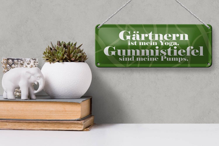 Blechschild Spruch 27x10cm Gärtnern ist mein Yoga Dekoration
