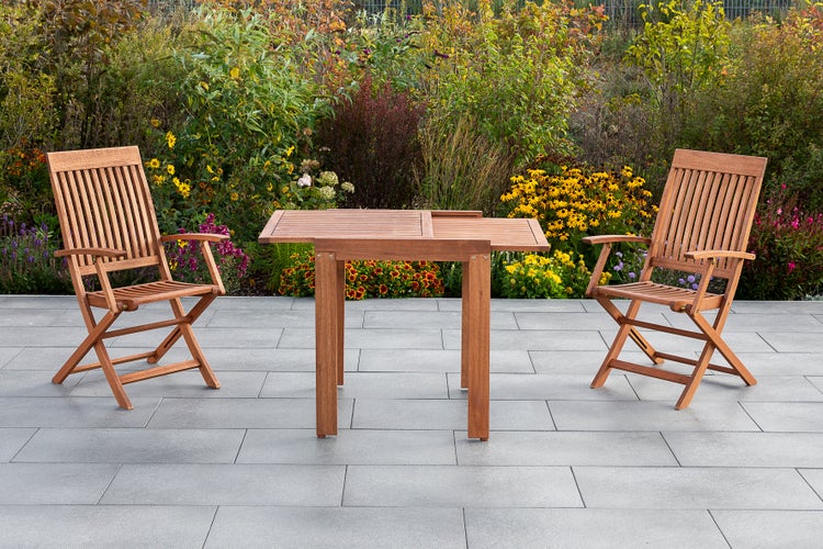 Comodoro Gartenmöbelset 5tlg., 2 Klappsessel, 2 Auflagen grau,  Balkonausziehtisch 65 (130) x 70 cm