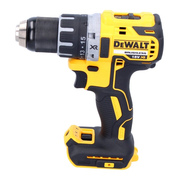 DeWalt 18 Volt XR bürstenloser Akku-Bohrschrauber in Gelb und Schwarz, ohne Akku.