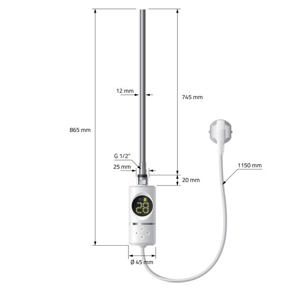 ML-Design Heizstab 900W Weiß mit Thermostat und LCD Bildschirm, Elektronischer Temperaturregler und Timing-Funktion, Heizpatrone Heizelemente für Badheizkörper Heizungen, Elektroheizstab mit Stecker