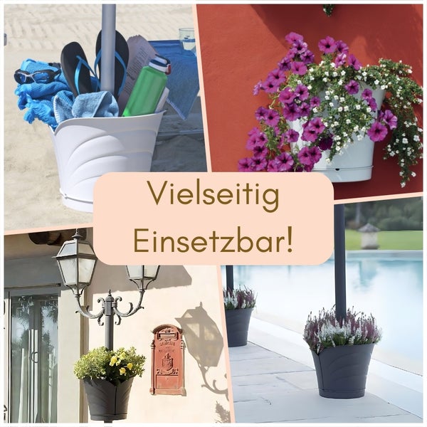Blumentopf um Säule herum für Pfosten Fallrohr Regenrohr Pflanztopf 2 SET Regenrinne Pflanzgefäß 2 SET Grau