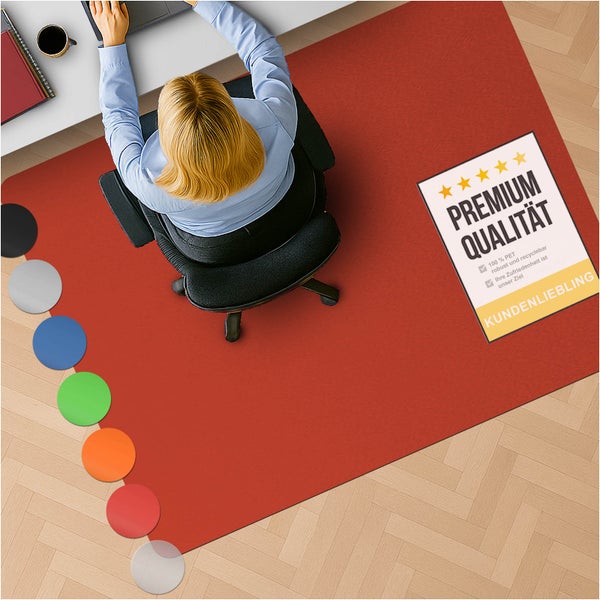 Bodenschutzmatte PE CHROMA - Rot - 90x120 cm - Hartboden - Bunte Schutzmatte als Unterlage für Bürostuhl