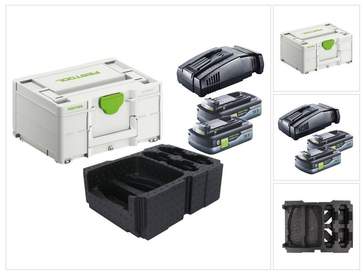 Festool Energie Set 2x BP 18 Li 4,0Ah HPC-ASI Akkupack 18V 4,0Ah HighPower ( 2x 205034 ) + SCA 16 Schnellladegerät 10,8 V - 18 V ( 576953 ) + Systainer