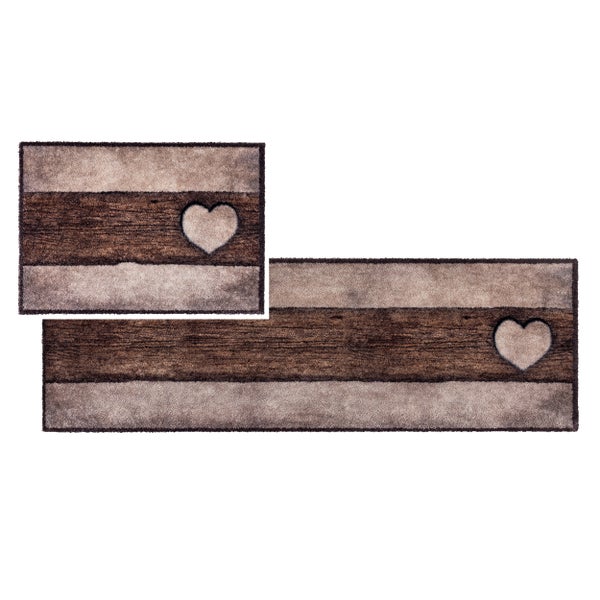Zweiteiliges Badematten Set mit Herz Motiv und Streifen Design