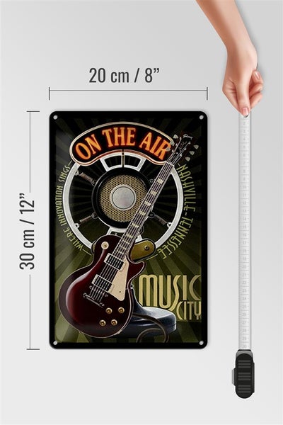Blechschild Spruch 20x30cm Music city on the Air Gitarre