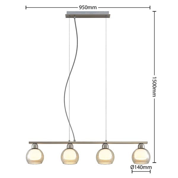 Lucande Pendelleuchte Kaiya (Modern) in Alu aus Metall (4 flammig, E14) - Glas Hängelampe Esstischlampe Hängeleuchte Wohnzimmerleuchte