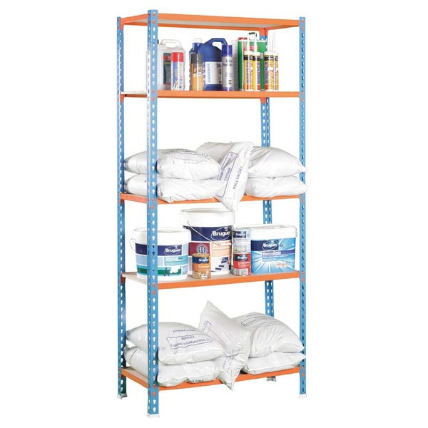 PROREGAL Schwerlastregal Muli HxBxT 180 x 90 x 40 cm 5 Fachböden Fachlast 150 kg Blau-Orange