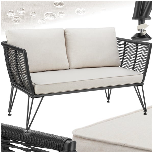 Garten-Loungesofa tectake Sundo rundes Polyrattan im Rope-Design 131 x 67 x 71 cm