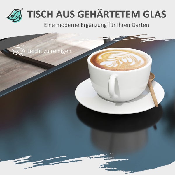 Tisch aus gehärtetem Glas mit Tasse Kaffee