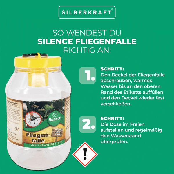 Silence Fliegenfalle – Effektive Lockfalle zur Fliegenabwehr im Außenbereich<br />Zur biologischen Bekämpfung von Fliegen rund ums Haus, Garten, Stall und Terrasse – Wiederverwendbar & nachfüllbar