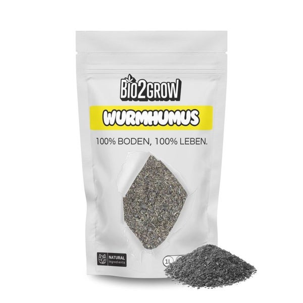 Bio2grow Wurmhumus organisch 3 Liter – Nährstoffreicher Bodenverbesserer für Garten & Zimmerpflanzen – Langsame Nährstoffabgabe, fördert Bodenfruchtbarkeit & Pflanzengesundheit – Umweltfreundlich & nachhaltig