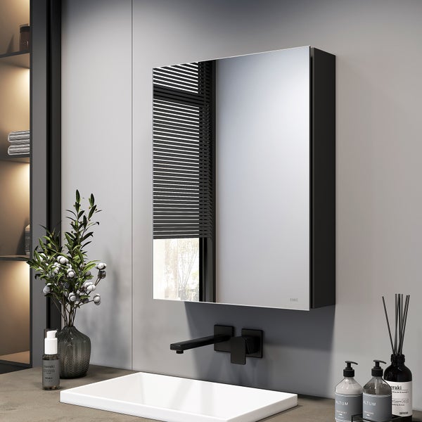 EMKE Spiegelschrank, 1-Türig,  50x65 cm, Badschrank mit doppelseitigen Spiegeltüren, schwarz