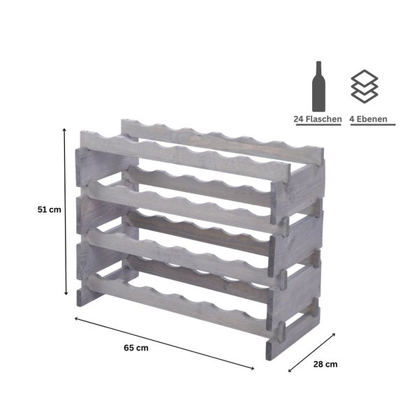 Weinregal VINOTECA FLEX PRO HxBxT 51x65x28cm 24 Flaschen auf 4 Ebenen Massives Kiefernholz Grau