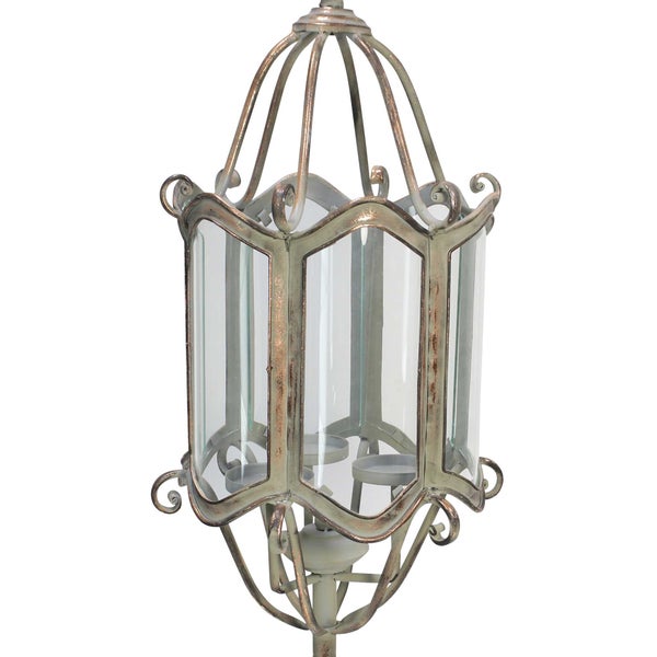 FRANK FLECHTWAREN | Standlaterne Shabby-Grey, 36,5 x 27 x 112 cm, METALL, GLAS