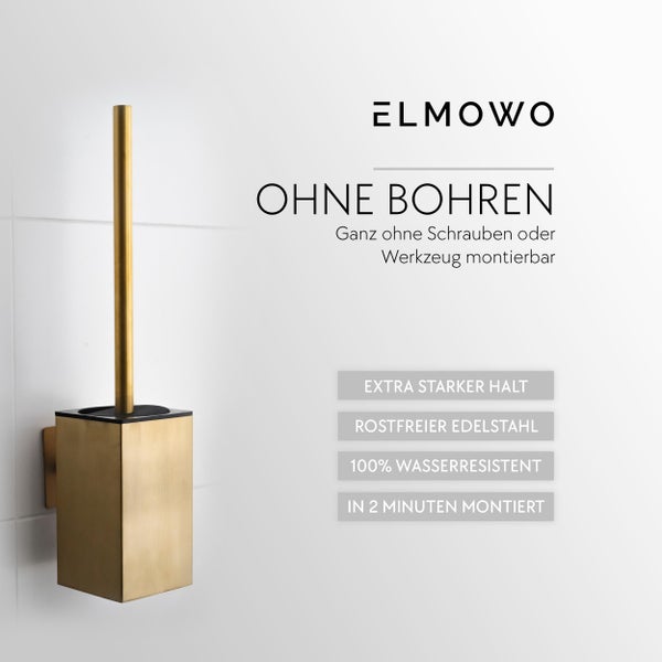 Elmowo WC-Bürstengarnitur aus Edelstahl zur Montage ohne Bohren mit Wandhalterung.