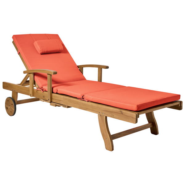 Sonnenliege mit Kissen JAVA PREMIUM Akazienholz Rot