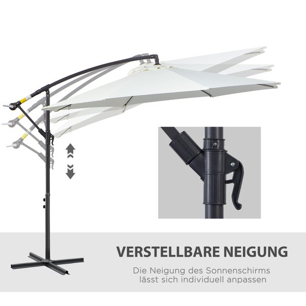 Outsunny Sonnenschirm, mit Handkurbel Rund, Stahlbogenstäbe und Stahl-Stehstäbe, Ø3 x 2,5H m, Polyestergewebe, Crème