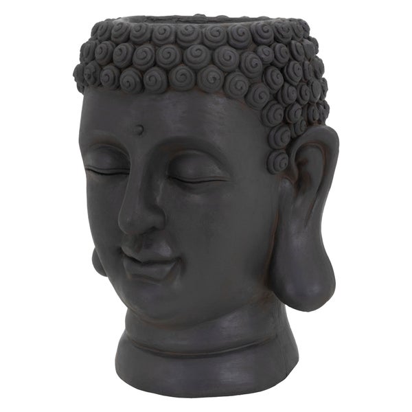 ML-Design Pflanztopf Buddha Figur Kopf 23x23x44 cm, Anthrazit, Harz, Innen- und Außenstatue, massiv, Groß Büste Skulptur, Pflanzgefäß Blumentopf Übertopf Gesicht Pflanzer Gartendeko Pflanzen Vase Urne