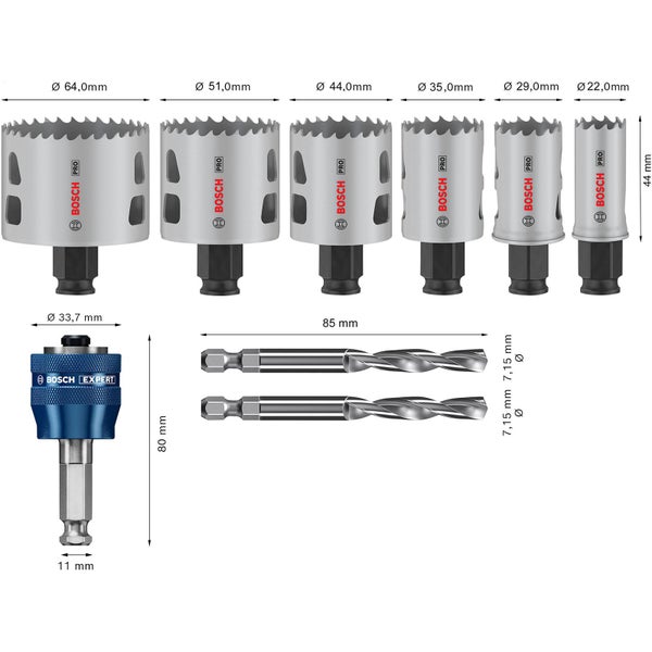 Bosch Pro Lochsägenset mit zwei Spiralbohrern und Bohreraufnahme