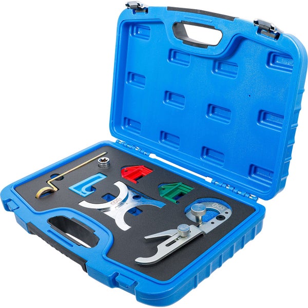 Nockenwellen Arretierwerkzeugsatz im geöffneten blauen Koffer