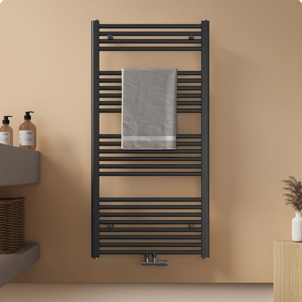 EMKE Badheizkörper Handtuchtrockner Handtuchwärmer 60x120cm, 624 Watt Anthrazit Bad-Heizkörper Mittelanschluss