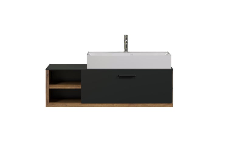 Synnax Waschbeckenunterschrank Bad, 1 Klaptür, 2 Ablagen. Inkl. Waschbecken grau,Eiche dekor. 120 X 45 X 36 cm