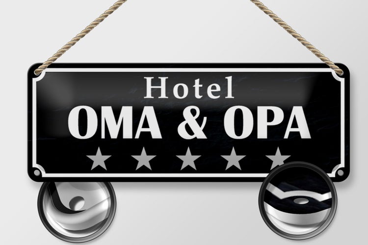 Blechschild Spruch 27x10cm Hotel Oma Opa 5 Sterne Dekoration
