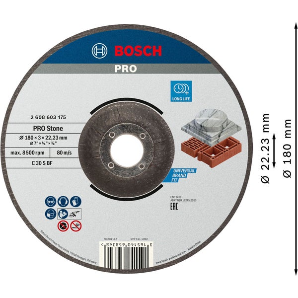 Bosch PRO Stone Trennscheibe 180 x 3 x 22,23 mm - 2608603175