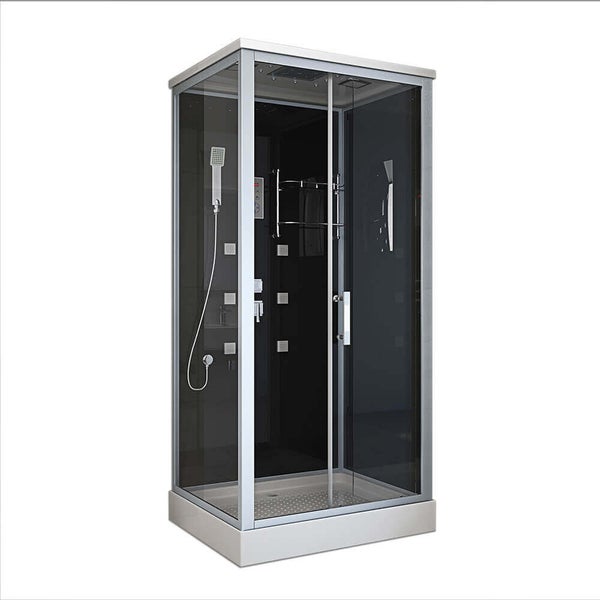 Home Deluxe - Komplettdusche WAVE L - Schwarz,Maße: 100 x 80 cm - inkl. Radio, Regendusche und komplettem Zubehör I Fertigdusche, Dusche, Duschtempel