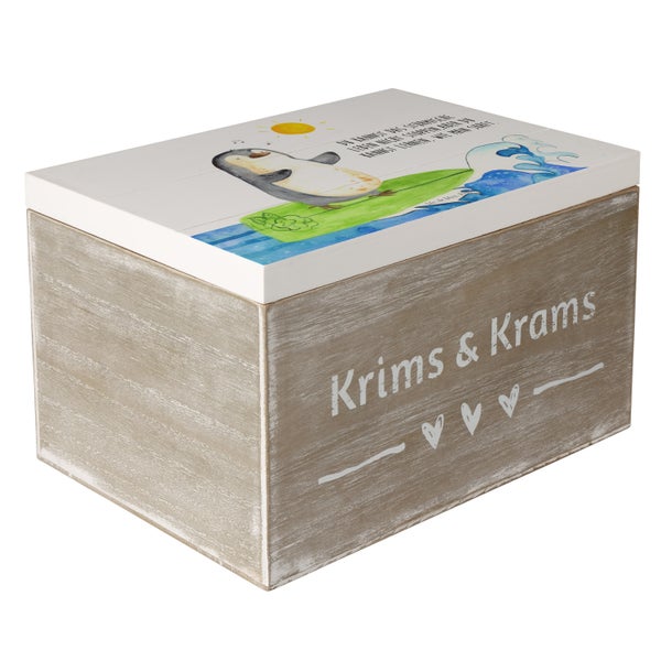 Mr. & Mrs. Panda 25 x 18 cm Holzkiste Pinguin Surfer - Weiß
