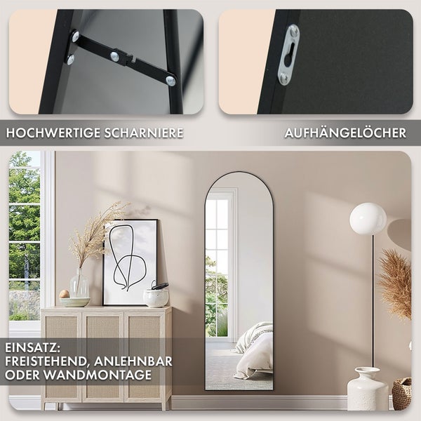 Floordirekt Ganzkörperspiegel Madison Gewölbt Aluminiumrahmen Schwarz 161 x 52 cm