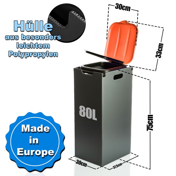 BigDean Müllsackständer Orange 80L mit Sichtschutz - passend für den Gelben Sack + andere Müllsäcke - Müllsackhalter Mülleimer Müllbeutelständer - Feucht abwischbar - Made in Europe