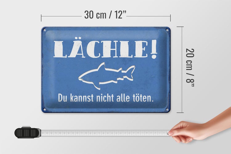 Blechschild Spruch 30x20cm lächle Du kannst nicht alle