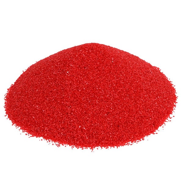 Dekorativer Sand mit feiner Körnung in der Farbe Rot.