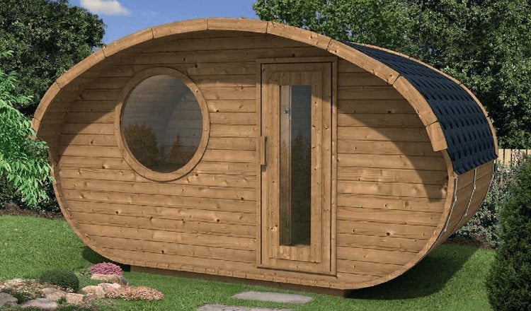 FinnTherm Tiny Hobbit Sauna Fasssauna 3 Sitzbänke aus Holz Sauna mit 42 mm Wandstärke, Außensauna mit Montagematerial