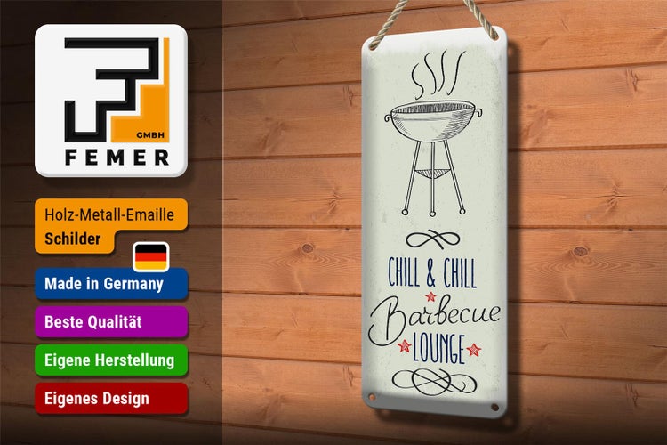 Blechschild Spruch Chill & Chill Barbecue Lounge 10x27cm Dekoration