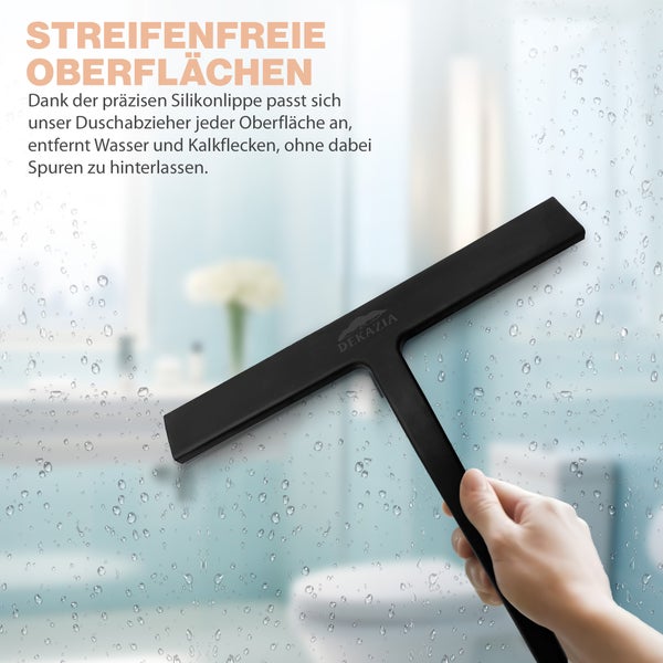 DEKAZIA® Duschabzieher schwarz | Abzieher Dusche Duschabzieher Silikon Duschabzieher mit Halterung Duschwand Abzieher Duschkabinenabzieher Flitsche Dusche Wasserabzieher Dusche Squeegee Duschwischer