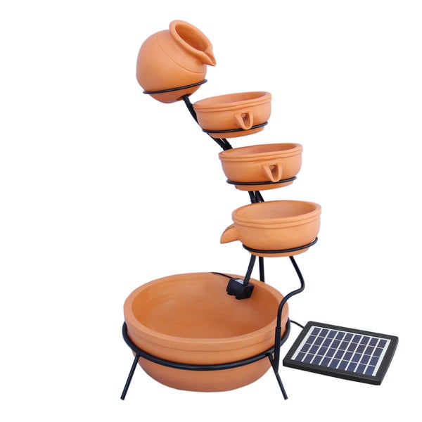 Solar Kaskadenbrunnen mit Akku - Terracotta