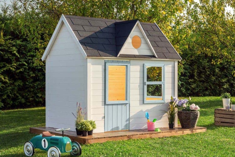 Polhus Alpholz Spielhaus Ebba Kinderspielhaus aus Holz, Kinderhaus Holzhaus Kinder, Naturbelassen 1,8x1,2m