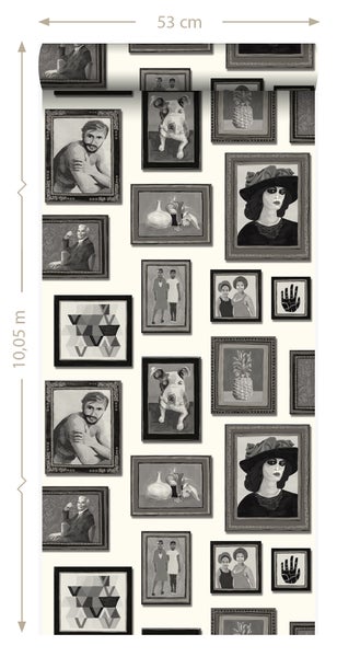 Tapetenrolle mit gemalten Bildern, 53 cm breit und 10,05 m lang