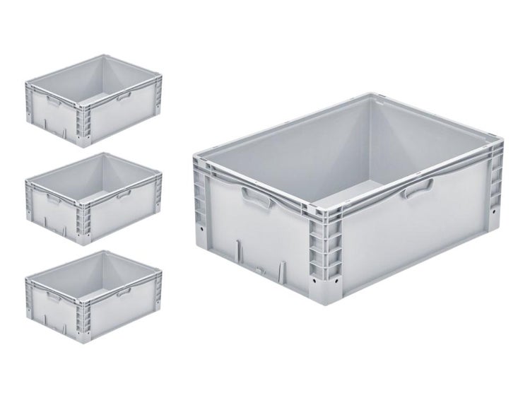 PROREGAL SparSet 4x Euro-Norm Großbehälter HxBxT 32 x 60 x 80 cm 133 Liter Glatter Boden Grau Eurobehälter Transportbox