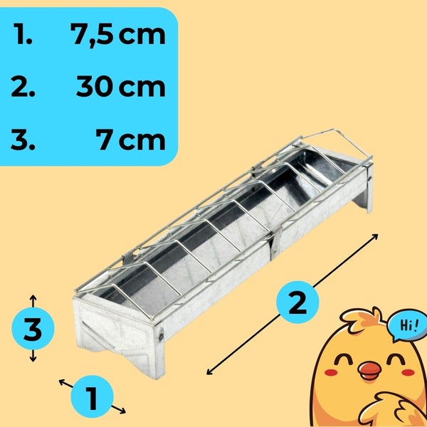 Futterraufe für Hühner, mit den Maßen 7,5 cm x 30 cm x 7 cm