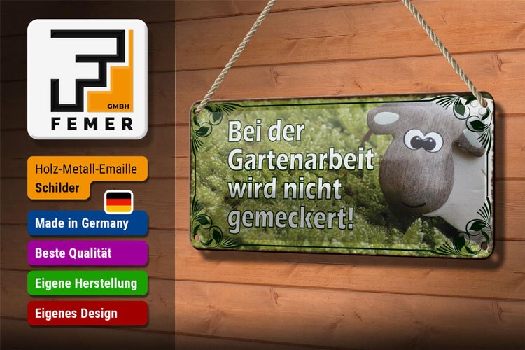 Blechschild Spruch 27x10cm bei Gartenarbeit nicht meckern Dekoration