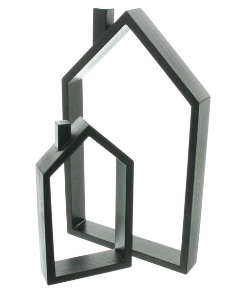 FRANK FLECHTWAREN | Haus Black, 2er Set, MDF, 10 x 3 x 18 cm, 17 x 3 x 29 cm